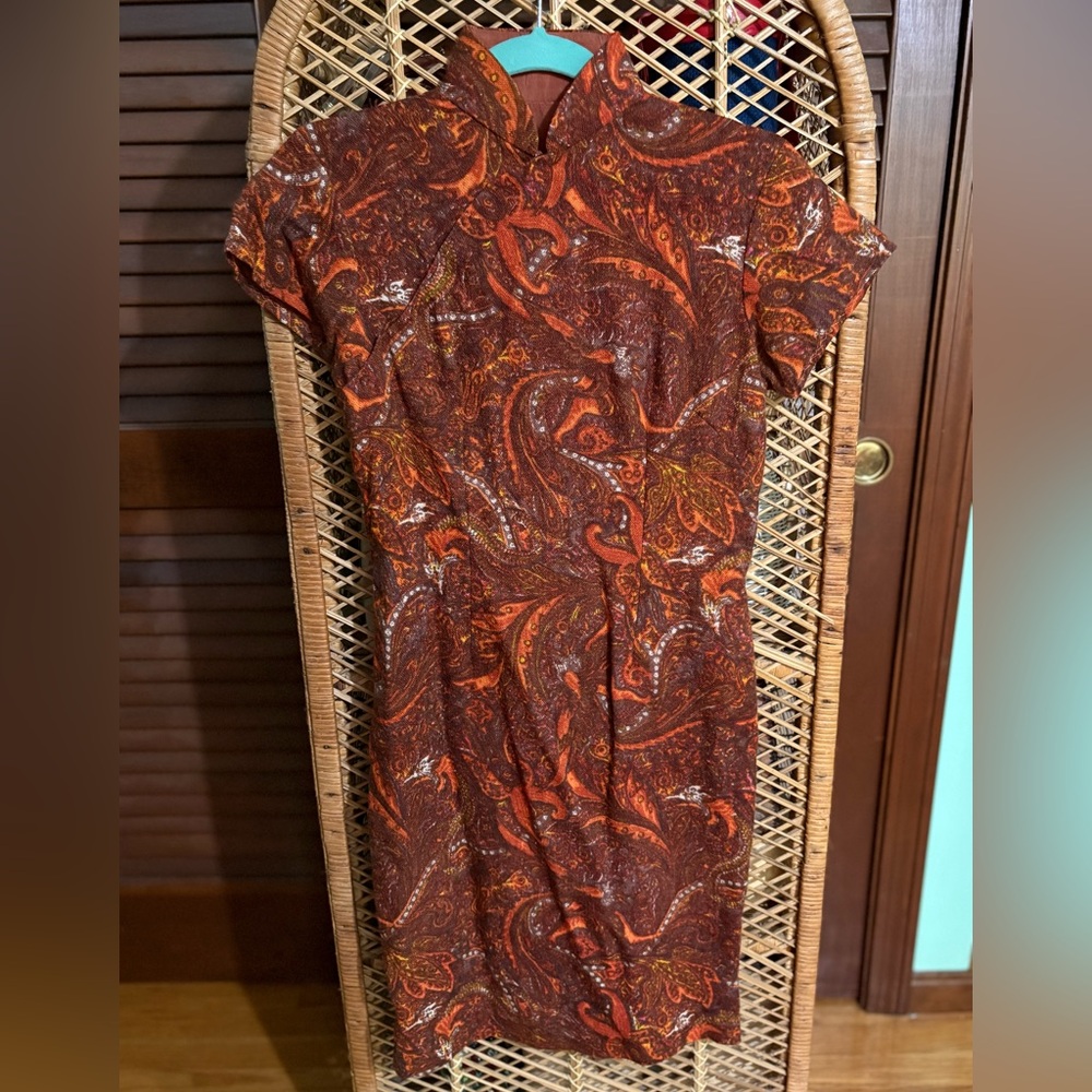 Vintage Paisley Print Dress in Brown and Orange